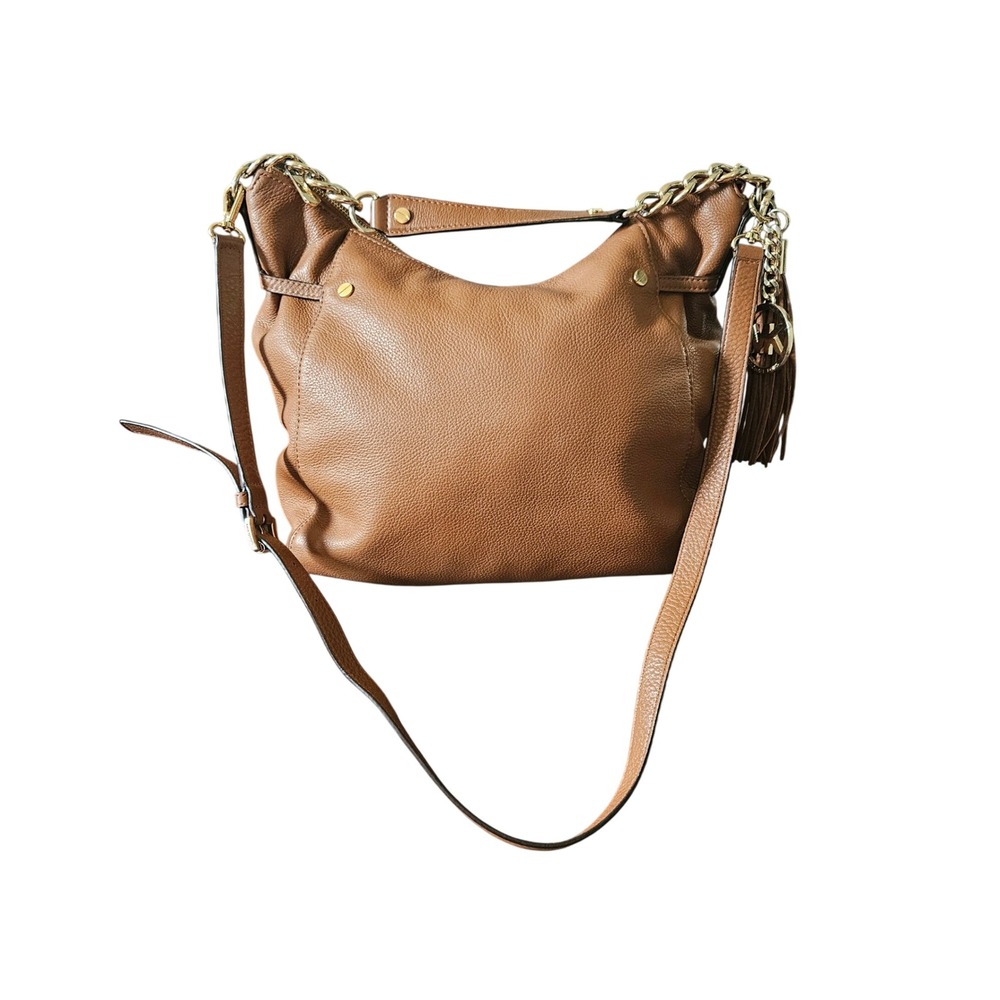 Michael Kors Tan Pebble Leather Charm Tassel Hobo Shoulder Bag Purse